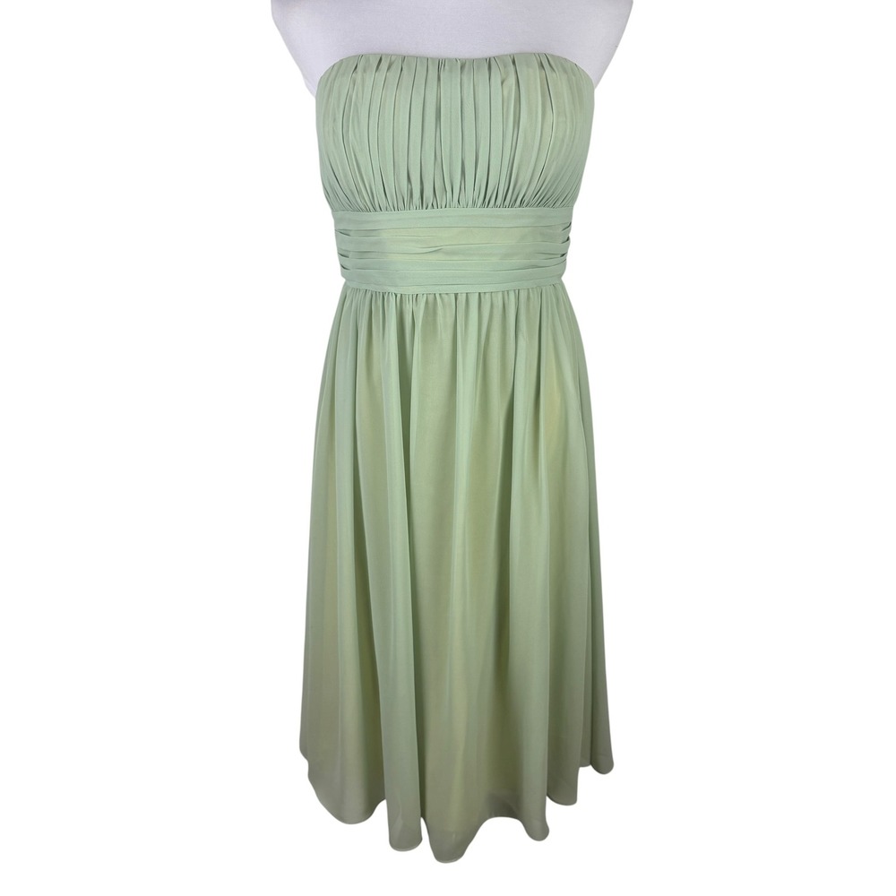 Bill Levkoff Women's 12 Sage Green Strapless Chiffon Cocktail Dress Pleated
